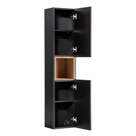 Conjunto móvel de lavatório simples encastrado 50cm 2 gavetas e coluna Riva Preto e Madeira
