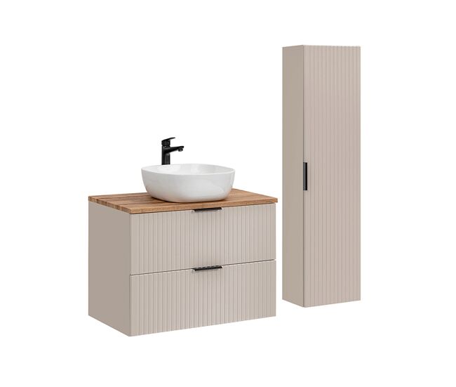 Conjunto de muebles con lavabo individual 80cm y columna adriel cachemira y madera