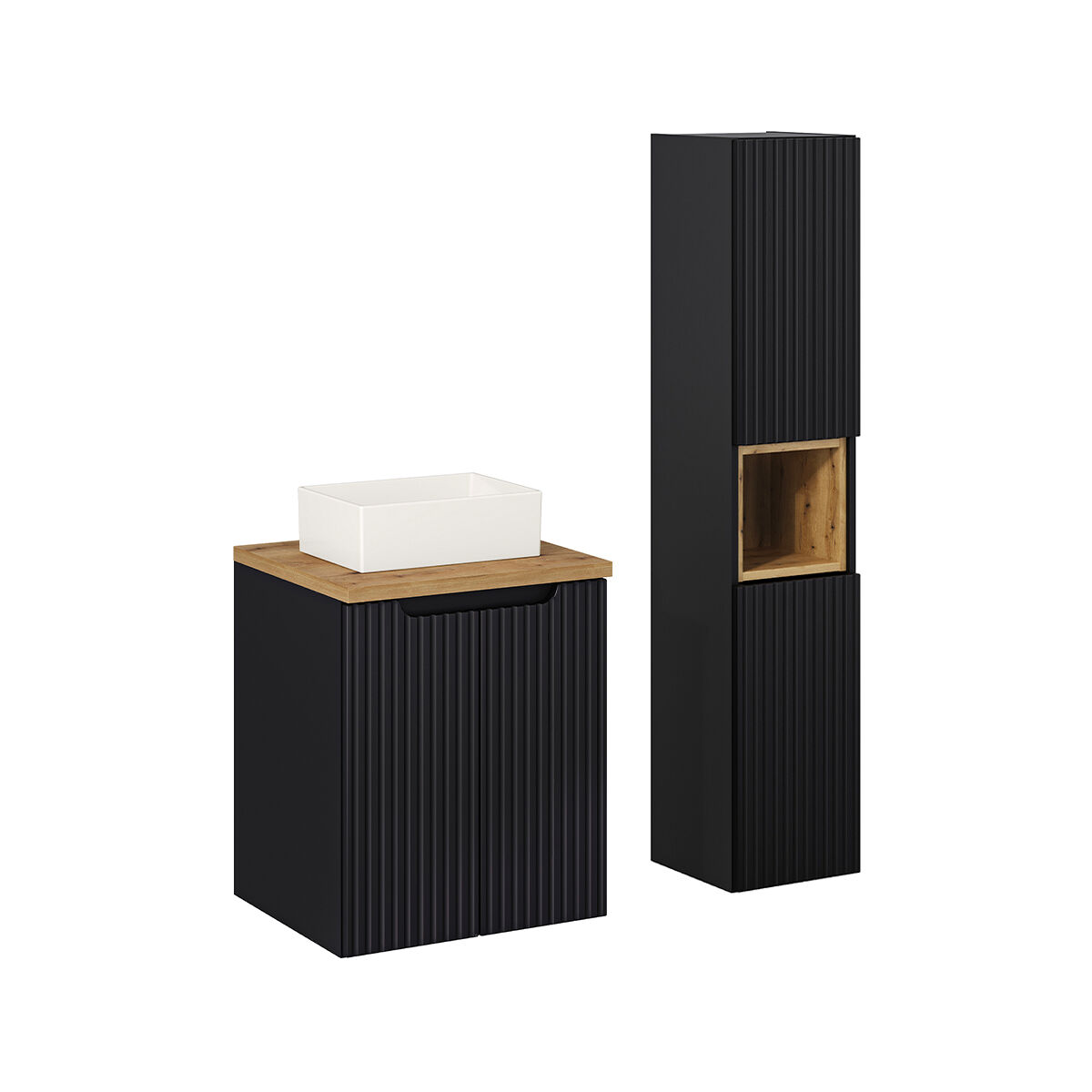 Conjunto de muebles con lavabo individual 2 puertas y columna Riva 50 Negro