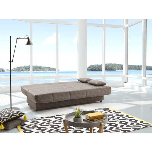 Sofá-cama Julieta de 3 lugares com sistema Click-Clack, cinza claro, dimensões do sofá: 184 x 75 x 31 cm, dimensões da cama: 190 x 132 x 40 cm, inclui 2 almofadas.