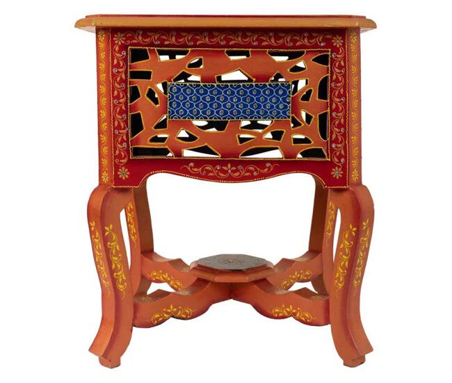 Mesita de madera pintado artesanal de 1 cajón marrón 38x38x44,5