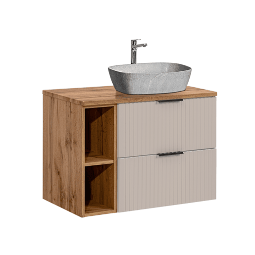 Móvel de lavatório simples Adriel Cashmere efeito madeira e pedra 80cm 2 nichos e pedestal
