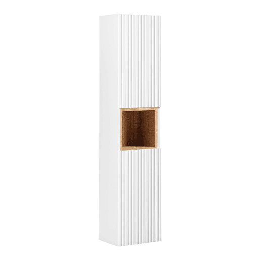 Conjunto móvel lavatório simples 80cm 2 gavetas e coluna Riva Branco e Madeira Conjunto móvel lavatório simples 80cm 2 gavetas e coluna Riva Branco e Madeira