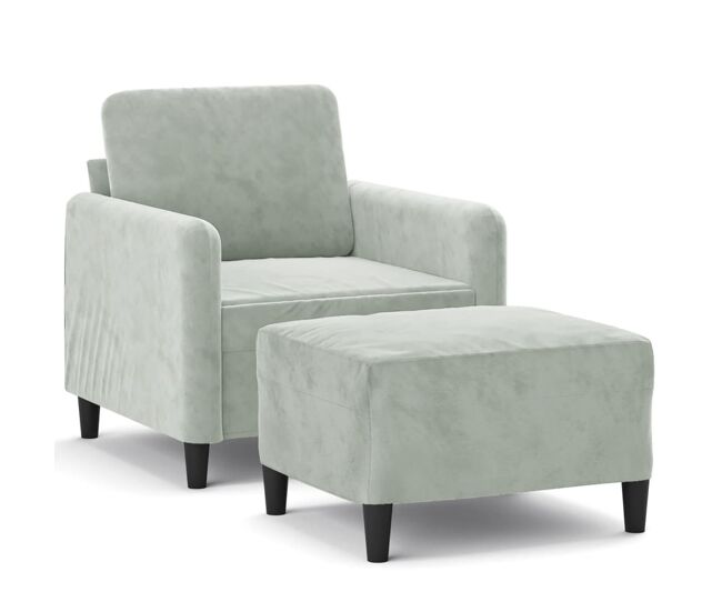 Vidaxl sillón con taburete terciopelo gris claro 60 cm