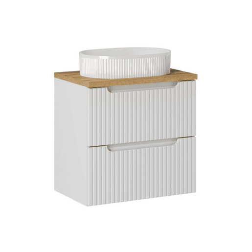 Conjunto móvel lavatório simples 60cm 2 gavetas coluna Riva Branco e Madeira Conjunto móvel lavatório simples 60cm 2 gavetas coluna Riva Branco e Madeira