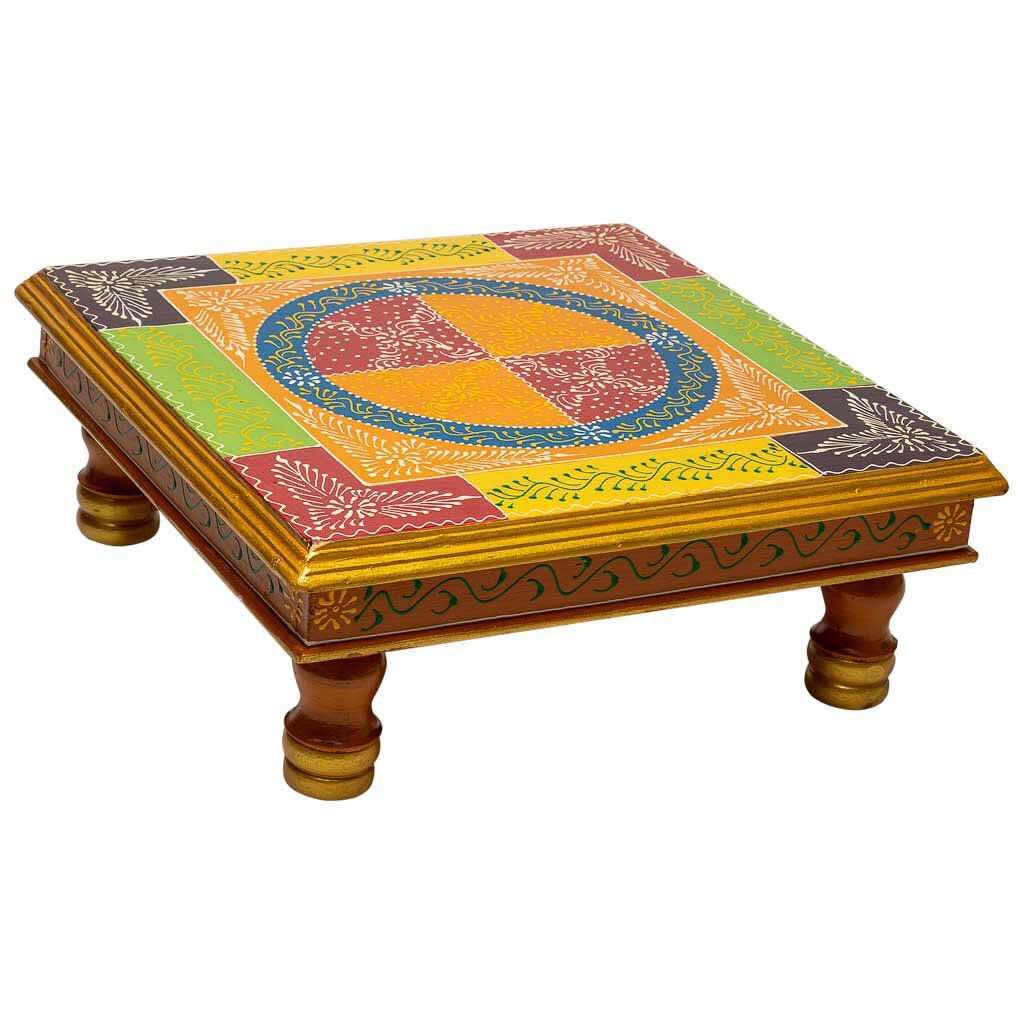 mesa auxiliar de madera pintado a mano 38x38x14