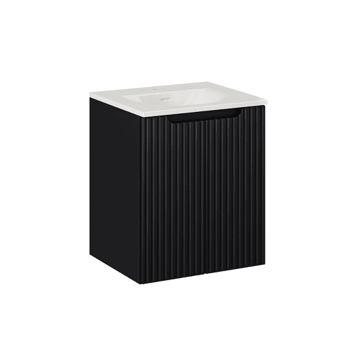 Conjunto móvel de lavatório simples encastrado 50cm 2 portas e coluna Riva Preto e Madeira