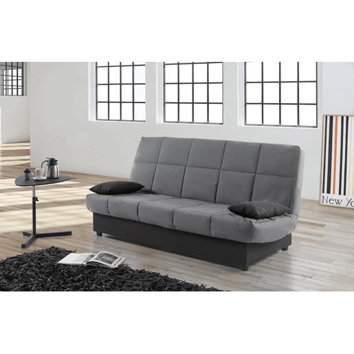 Sofá-cama Julieta de 3 lugares com mecanismo Click-Clack, cinza lava, dimensões do sofá: 184 x 75 x 31 cm, dimensões da cama: 190 x 132 x 40 cm, inclui 2 almofadas.