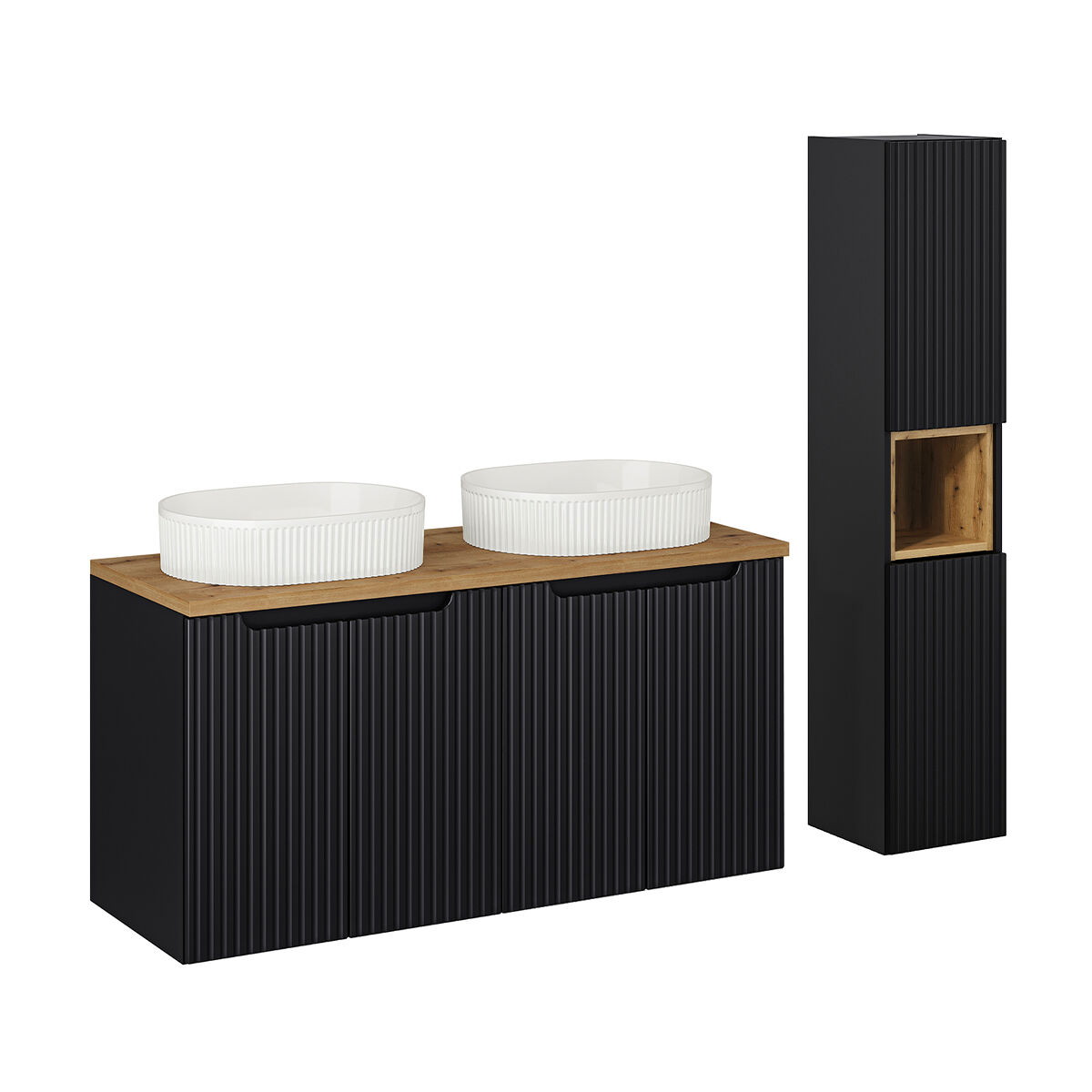 Conjunto de muebles doble lavabo 4 puertas y columna Riva 120 Negro