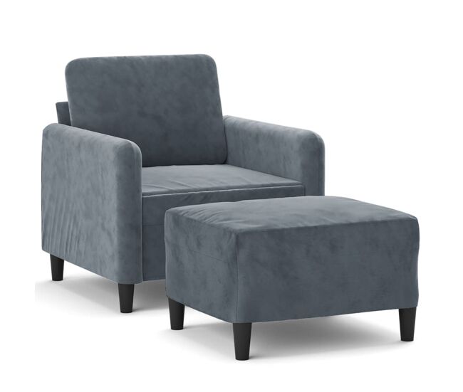 Vidaxl sillón con taburete terciopelo gris oscuro 60 cm