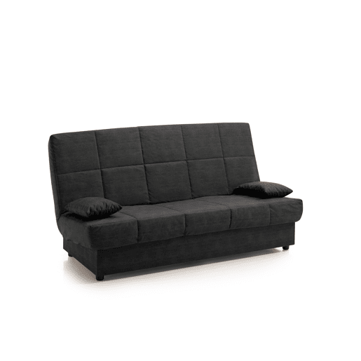 Sofá-cama Julieta de 3 lugares com sistema Click-Clack, preto. Dimensões do sofá: 184 x 75 x 31 cm. Dimensões da cama: 190 x 132 x 40 cm. Inclui 2 almofadas.