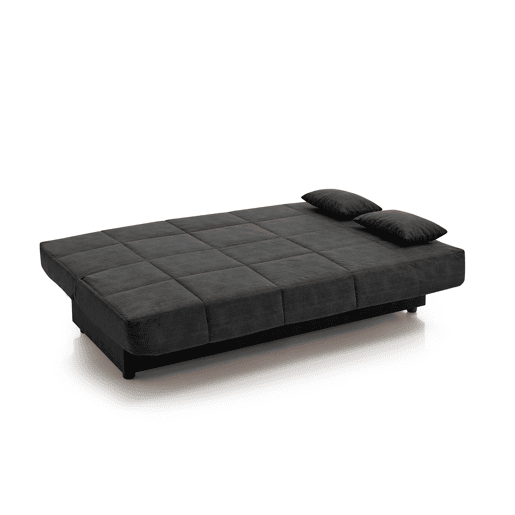 Sofá-cama Julieta de 3 lugares com sistema Click-Clack, preto. Dimensões do sofá: 184 x 75 x 31 cm. Dimensões da cama: 190 x 132 x 40 cm. Inclui 2 almofadas.