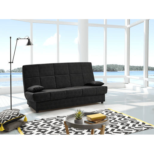 Sofá-cama Julieta de 3 lugares com sistema Click-Clack, preto. Dimensões do sofá: 184 x 75 x 31 cm. Dimensões da cama: 190 x 132 x 40 cm. Inclui 2 almofadas.