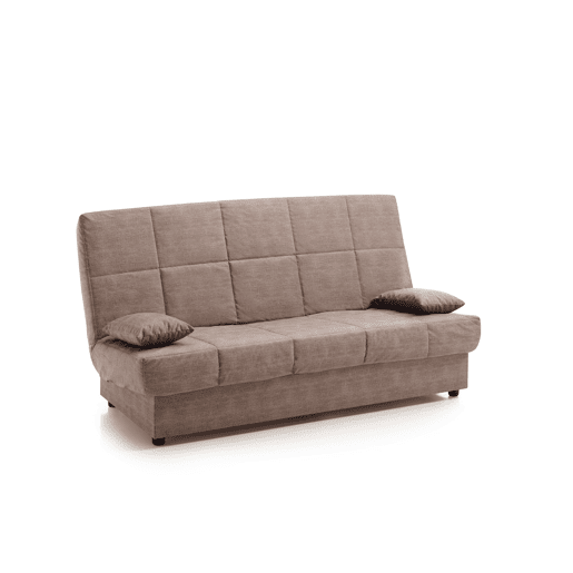 Sofá-cama Julieta de 3 lugares com mecanismo Click-Clack, cor chocolate, dimensões do sofá: 184x75x31 cm, dimensões da cama: 190x132x40 cm, inclui 2 almofadas.