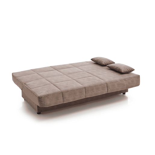 Sofá-cama Julieta de 3 lugares com mecanismo Click-Clack, cor chocolate, dimensões do sofá: 184x75x31 cm, dimensões da cama: 190x132x40 cm, inclui 2 almofadas.