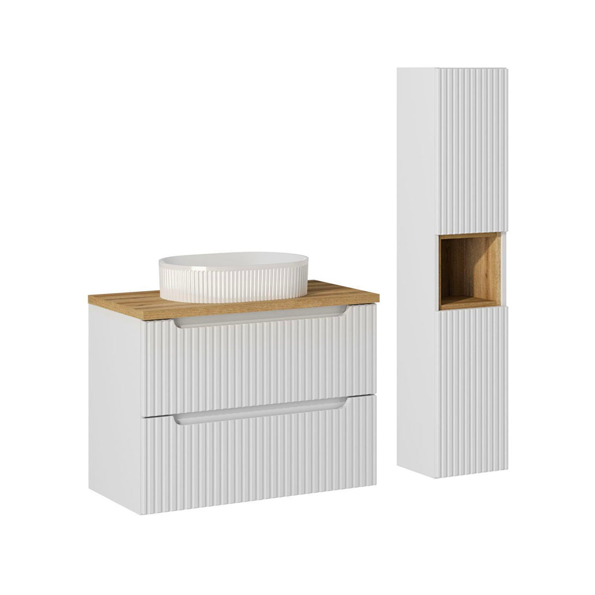 Mueble de lavabo individual de y mueble columna Riva 80 Blanco