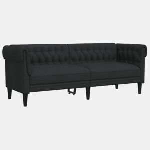 vidaXL Sofá chesterfield 3 lugares tecido preto