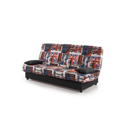 Sofá-cama Julieta de 3 lugares com mecanismo Click-Clack, estampa London, dimensões do sofá: 184x75x31 cm, dimensões da cama: 190x132x40 cm, inclui 2 almofadas.