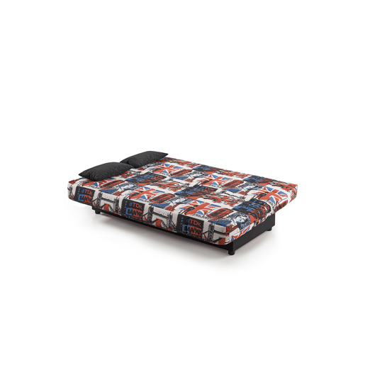 Sofá-cama Julieta de 3 lugares com mecanismo Click-Clack, estampa London, dimensões do sofá: 184x75x31 cm, dimensões da cama: 190x132x40 cm, inclui 2 almofadas.