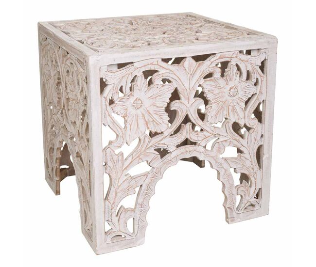 Mesa de centro de madera artesanal blanco 45x45x45