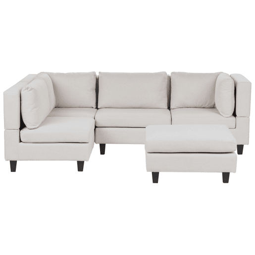 Sofá de canto modular UNSTAD Tecido Creme claro com repousa-pés 4 lugares à direita Sofá de canto modular UNSTAD Tecido Creme claro com repousa-pés 4 lugares à direita