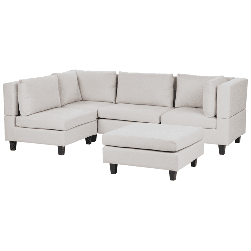Sofá de canto modular UNSTAD Tecido Creme claro com repousa-pés 4 lugares à direita Sofá de canto modular UNSTAD Tecido Creme claro com repousa-pés 4 lugares à direita