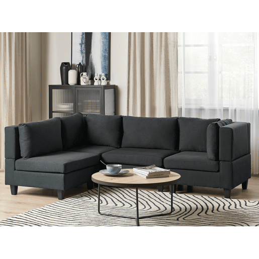 Sofá de canto modular UNSTAD Tecido Preto 4 lugares à direita