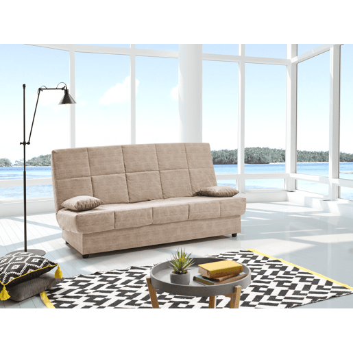 Sofá-cama Julieta de 3 lugares com sistema Click-Clack, bege. Dimensões do sofá: 184 x 75 x 31 cm. Dimensões da cama: 190 x 132 x 40 cm. Inclui 2 almofadas.
