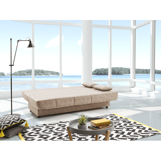 Sofá-cama Julieta de 3 lugares com sistema Click-Clack, bege. Dimensões do sofá: 184 x 75 x 31 cm. Dimensões da cama: 190 x 132 x 40 cm. Inclui 2 almofadas.