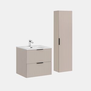 Conjunto móvel simples lavatório encastrado 60cm e coluna Adriel Caxemira
