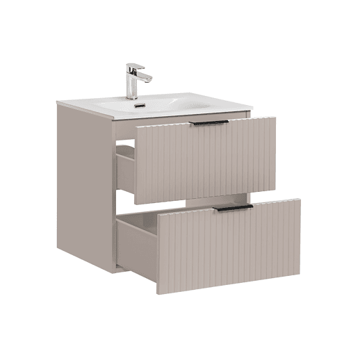 Conjunto móvel simples lavatório encastrado 60cm e coluna Adriel Caxemira