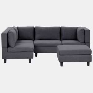 Sofá de canto modular UNSTAD Tecido Cinzento escuro com repousa-pés 4 lugares à direita