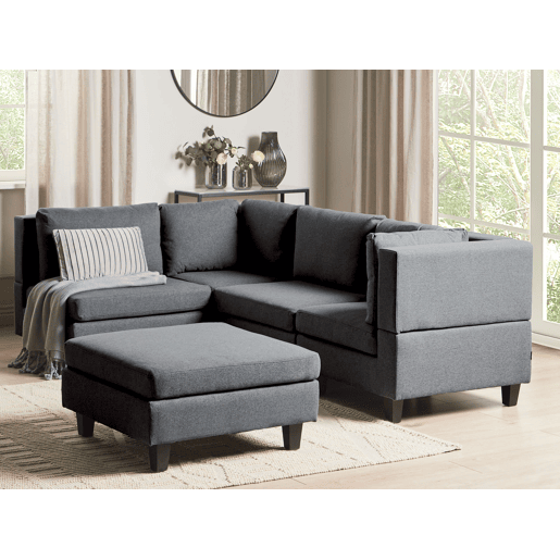 Sofá de canto modular UNSTAD Tecido Cinzento escuro com repousa-pés 4 lugares à direita