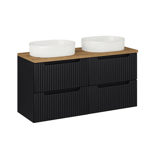 Conjunto móvel lavatório duplo 120cm 4 gavetas coluna Riva Preto e Madeira