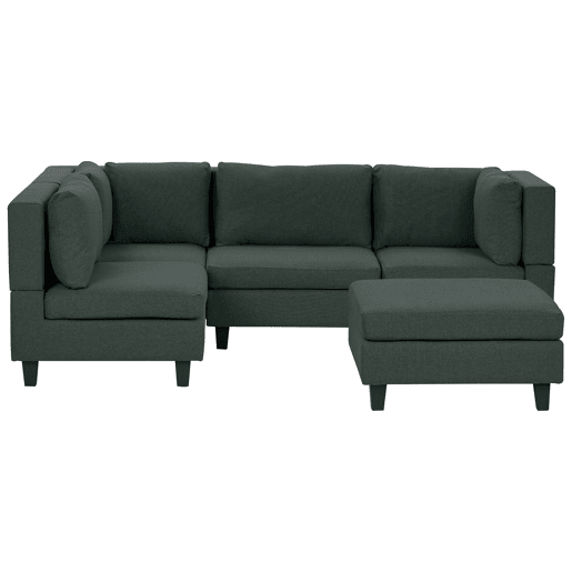 Sofá de canto modular UNSTAD Tecido Verde escuro com repousa-pés 4 lugares à direita