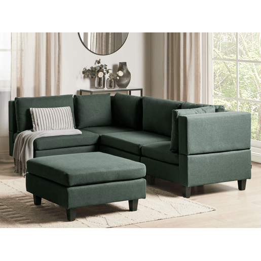 Sofá de canto modular UNSTAD Tecido Verde escuro com repousa-pés 4 lugares à direita