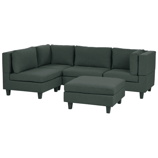 Sofá de canto modular UNSTAD Tecido Verde escuro com repousa-pés 4 lugares à direita