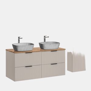 Ensemble meuble double vasque 120cm et colonne Adriel Cachemire Bois et effet Pierre