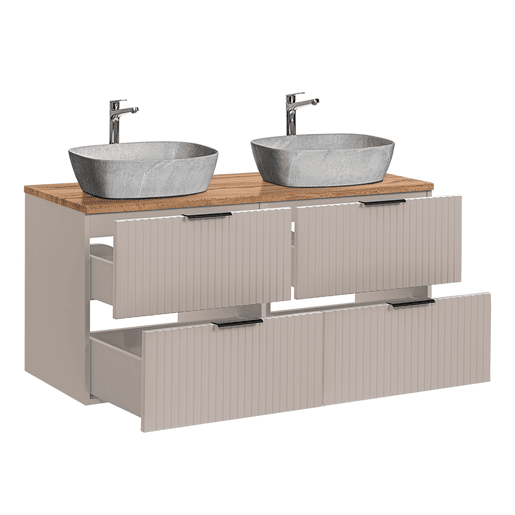 Ensemble meuble double vasque 120cm et colonne Adriel Cachemire Bois et effet Pierre