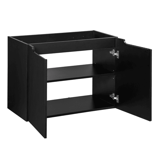 Conjunto móvel de lavatório simples encastrado 80cm 2 portas e coluna Riva Preto e Madeira