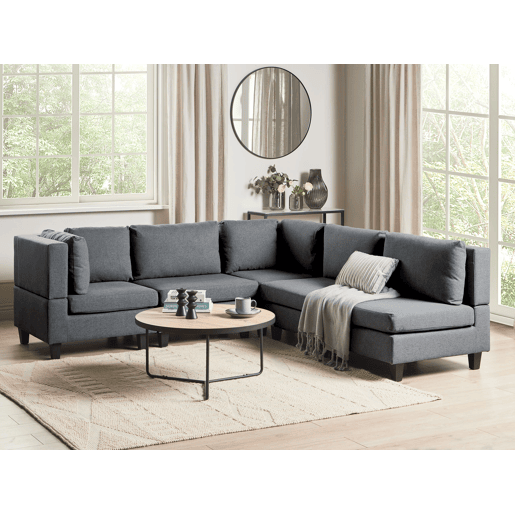 Sofá de canto modular UNSTAD Tecido Cinzento escuro 5 lugares à direita