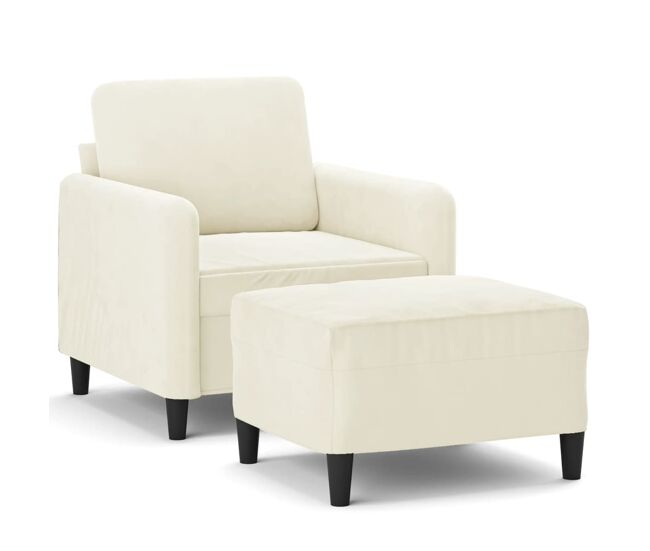 Vidaxl sillón con taburete terciopelo crema 60 cm