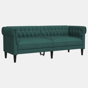 vidaXL Sofá chesterfield 3 lugares tecido verde-escuro