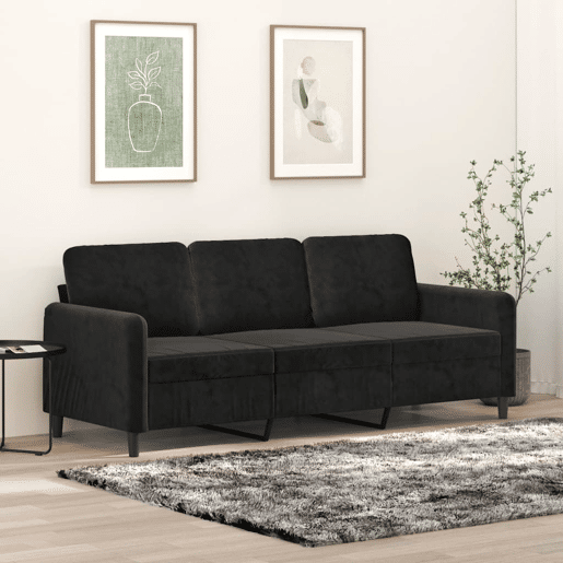 vidaXL Sofá de 3 lugares 180 cm veludo preto