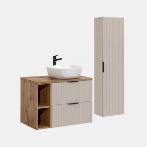 Adriel Móvel de lavatório simples em caxemira e madeira 80cm 2 nichos e pedestal