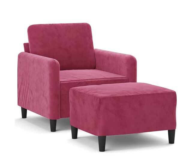 Vidaxl sillón con taburete terciopelo rojo tinto 60 cm