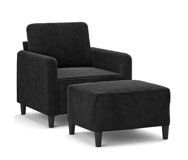 Vidaxl sillón con taburete terciopelo negro 60 cm