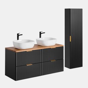 Móvel de lavatório duplo 120cm e coluna Adriel Preto e Madeira
