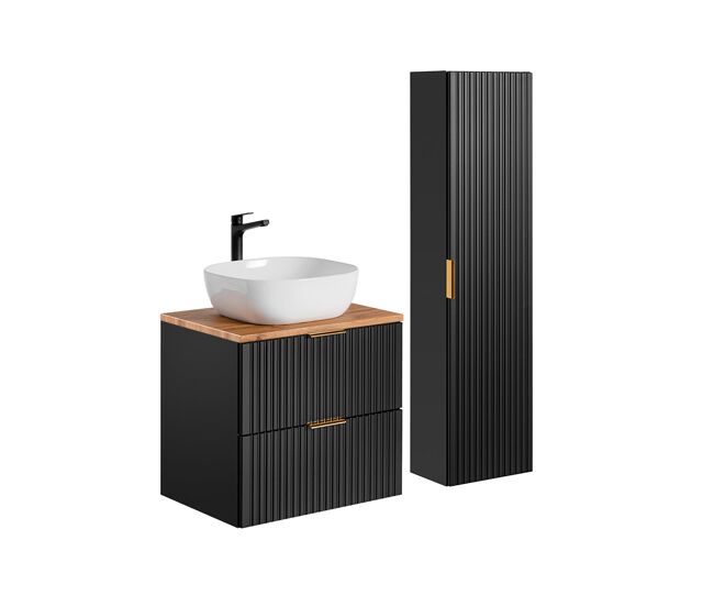 Conjunto de muebles lavabo individual 60cm y columna adriel negro y madera