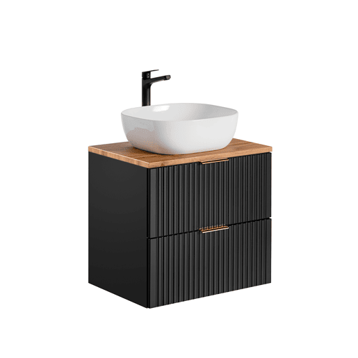 Móvel de lavatório simples 60cm e coluna Adriel Preto e Madeira Móvel de lavatório simples 60cm e coluna Adriel Preto e Madeira